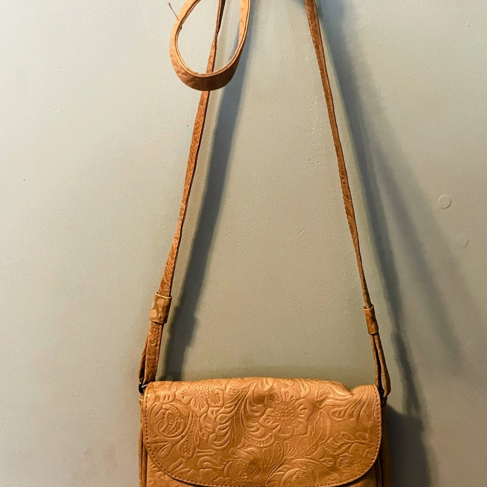 Tan Leather Crossbody Bag with Flap Closure